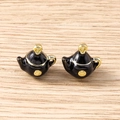Detailed macro view of black enamel teapot charms with gold-plated alloy finish for DIY jewelry - 5 Pieces / Black Teapot