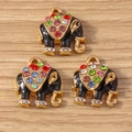 Three pieces of black enamel elephant charms with colorful rhinestones for DIY jewelry making - 10 Pieces Pack / Black Elephant