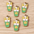 Detailed view of six alloy Corgi puppy and green coffee cup pendants for DIY jewelry - 10 Pieces Pack / Teacup Dog