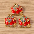 Three red elephant charms with colorful rhinestones and gold alloy for DIY jewelry - 10 Pieces Pack / Red Elephant