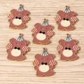 Detail of six pastel pink enamel bear charms with blue party hats for DIY jewelry making - 10 Pieces Pack / Birthday Bear
