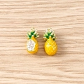 Detailed view of yellow and green pineapple pendants with zircon and enamel finish - 5 Pieces / Pineapple