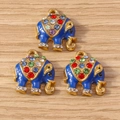 Blue enamel elephant charms with colorful rhinestones for DIY jewelry making - 10 Pieces Pack / Blue Elephant