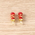 Macro detail of red 3D candied hawthorn charms with gold loop for DIY jewelry making - 5 Pieces / Sugar Coated Haws