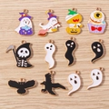 Set of colorful Halloween alloy charms featuring pumpkins ghosts and skulls for DIY jewelry - 10 Pieces Pack / Halloween Theme Mix
