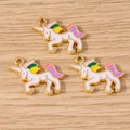 Three colorful enamel unicorn pendants in gold-plated zinc alloy for DIY jewelry - 10 Pieces Pack / White Unicorn