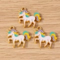 Unicorn enamel alloy charms in white and purple for DIY jewelry making and crafts - 10 Pieces Pack / Green And White Unicorn