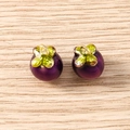 Detailed view of 3D mangosteen charms with purple enamel and gold-plated hanging loops - 5 Pieces / Mangosteen