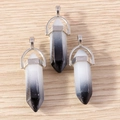 Detailed top view of three black and white gradient hexagonal crystal point pendants - 5 Pieces / Black & White