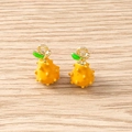 Realistic yellow tropical fruit pendants with green leaf details and golden metal rings - 5 Pieces / Prickly Pear