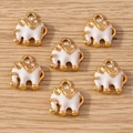 White enamel elephant pendant with gold plating and single rhinestone for DIY jewelry - 10 Pieces Pack / Elephant