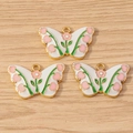 Three white and pink butterfly charms with lily of the valley pattern for DIY jewelry - 10 Pieces Pack / White Butterfly