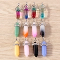 Set of 12 stylish hexagonal crystal bullet pendants in various colors with silver clasps - 5 Pieces / Multicolor