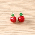 Macro view of 3D red strawberry pendants with gold rings for DIY jewelry making - 5 Pieces / Pomegranate