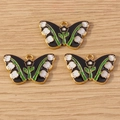 Three black butterfly enamel pendants with white lily of the valley and gold edges - 10 Pieces Pack / Black Butterfly