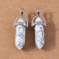 Detail of white turquoise hexagonal bullet pendants with silver-colored wire wrapping - 5 Pieces / Silver