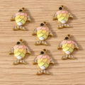 Set of 6 gold fish charms with colorful enamel scales and sparkling crystal rhinestones - 10 Pieces Pack / Fish