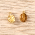 Macro detail of gold 3D fruit vegetable pendants with textured surface for jewelry making - 5 Pieces / Durian