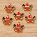 Christmas reindeer enamel charms with red Santa hats for DIY jewelry making - 10 Pieces Pack / Elk