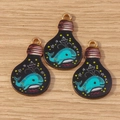 Bulb-shaped pendant with whale pattern, black finish and metal ring for DIY jewelry - 10 Pieces Pack / Light Bulb Whale
