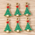 Set van 6 kerstboom emaille bedeltjes van goudlegering voor DIY-sieraden maken - Kerstboom