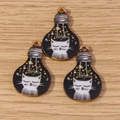 Three cute cartoon cat light bulb charms with gold rings for DIY jewelry making - 10 Pieces Pack / Bulb Cat