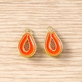 Macro detail of papaya charms with golden edges and orange enamel for DIY jewelry - 5 Pieces / Papaya