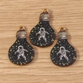 Bulb-shaped black enamel astronaut charms with golden hanging loops for DIY jewelry - 10 Pieces Pack / Bulb Astronaut
