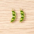 Detail of 3D green pea pod charms with gold metal edges for DIY jewelry making - 5 Pieces / Pea Pod