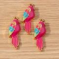 Three-piece set of pink parrot enamel charms with colorful wings for DIY jewelry making - 10 Pieces Pack / Red Parrot