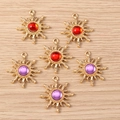 Solar sun charm pendants in red and purple for DIY jewelry making and necklaces - 10 Pieces Pack / Multicolor