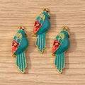 Three colorful parrot pendants in peacock blue, red, and green with golden metal finish - 10 Pieces Pack / Green Parrot