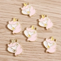 6 schattige eenhoorn emaille hangers van legering voor DIY sieraden en sleutelhangers - 10 Stuks Verpakking / Roze