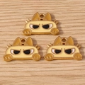 Three yellow cartoon cat charms with angry peeking faces and golden metal edges - 10 Pieces Pack / Yellow Cat Print