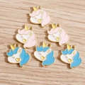 Set van 6 kleurrijke eenhoorn emaille bedeltjes in roze en blauw voor DIY sieraden - 10 Stuks Verpakking / Meerkleurig