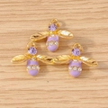 Purple bee charm pendants with crystals and gold plating for DIY jewelry making - 10 Pieces Pack / Purple Bee