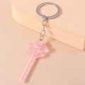 Roze glitter kersenbloesem lolly sleutelhanger met zilveren metalen ring en ketting - Roze Kersenbloesem Lolly