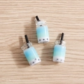 Three gradient bubble tea resin charms with black straws and metal rings on wood - 10 Pieces Pack / Teal