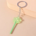 Creatieve groene hars bloemen lolly sleutelhanger met glitters en zilveren metalen ring - Groene Kersenbloesem Lolly