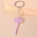 Chic lavender cherry blossom lollipop keychain with glitter resin and metal ring - Purple Cherry Blossom Lollipop