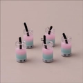 Detail view of five gradient bubble tea pendants with resin pearls and metal rings - 10 Pieces Pack / Pale Blue