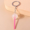 Lollipop keychain featuring a translucent white glitter ball with a bright pink stick - White Round Lollipop