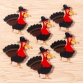 Close-up of turkey acrylic charms with pilgrim hats on wooden background for DIY crafts - Set of 6 / Long Beak Turkey