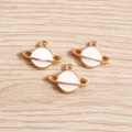 Three gold plated planet charms with white enamel for DIY necklace and jewelry making - 10 Pieces Pack / White