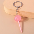 Pink translucent lollipop keychain with colorful glitter and silver metal key ring charm - Pink Round Lollipop