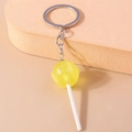 Yellow glitter lollipop keychain with silver metal ring and resin candy pendant - Yellow Round Lollipop