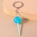 Blue glitter animal lollipop keychain with a translucent globe and silver metal keyring - Blue Round Lollipop