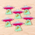 Detailed macro view of creative UFO acrylic pendants for DIY jewelry and keychains - Pizza UFO