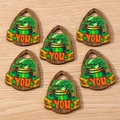 Detail of wooden teardrop pendants with St. Patrick's clover and pot of gold prints - 10 Pieces Pack / Bucket Teardrop