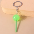 Fluorescent green lollipop keychain with glitter resin pendant and silver metal ring - Green Round Lollipop